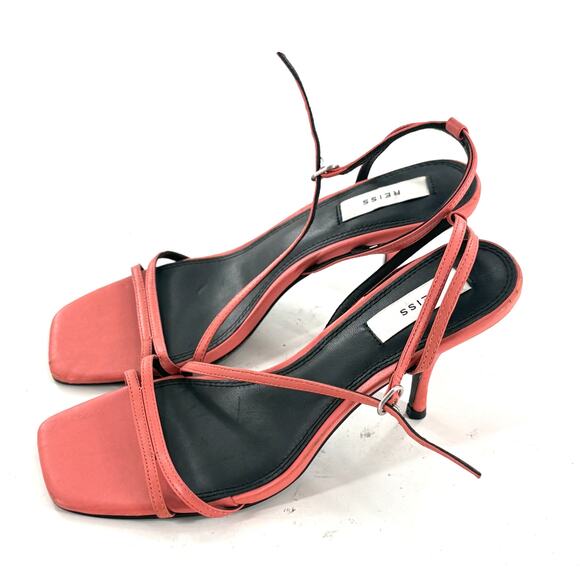 REISS Bali Leather Strappy Heels 9 Coral Pink NWOT Sandals Cocktail Glam - Picture 4 of 9